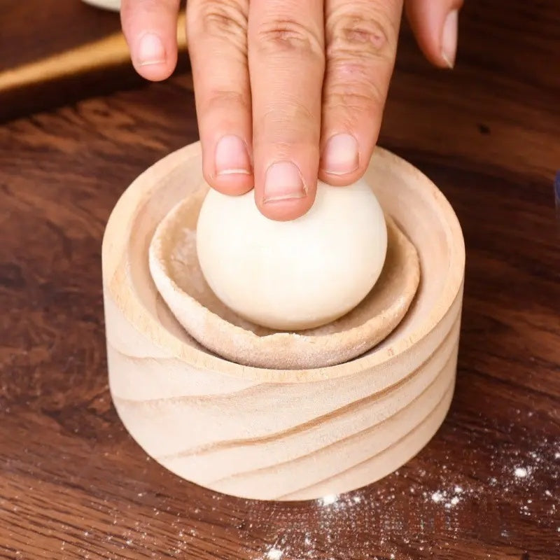 1pc Wooden Dumpling Maker with Rolling Ball - Manual Kitchen Tool for Perfectly Round Dumplings, No Electricity Needed.