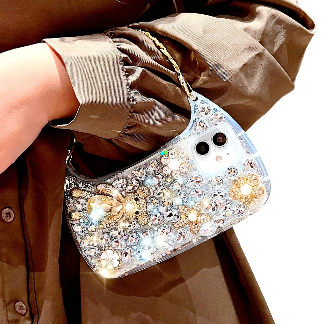 For iPhone 16promax Shiny Luxury Bag Luxury Wrist Chain Bag with Shiny Transparent Protective Case for iPhone 16promax 11 12 13 14 Pro Max X XS XR 7 8 Plus SE 16 Protective Cover