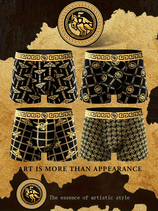 4 Pairs Men's Boxer Shorts - Stylish, Unique Prints, Breathable, Soft, Comfortable.