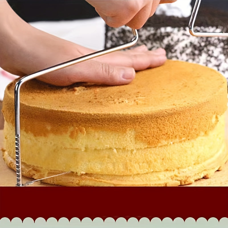 1pc Stainless Steel Bow Shaped Cake Cutter - Single and Double Line Slicer, Food Grade, Rust-Resistant, Easy to Clean, Baking Essential, Kitchen Gadget, and Accessory