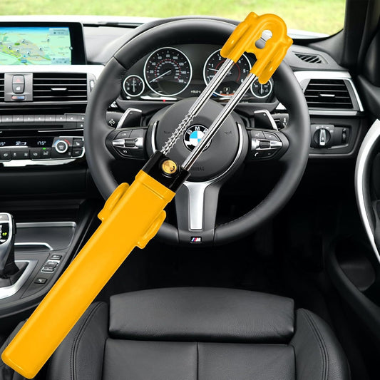 ATEK Heavy Duty Steering Wheel Lock, Universal Car Anti-Theft Device High Visibility Adjustable Length Van Crook Lock Anti-Theft Car Lock Car Lock Steering Wheel Device for Car and Vehicles with Two Keys