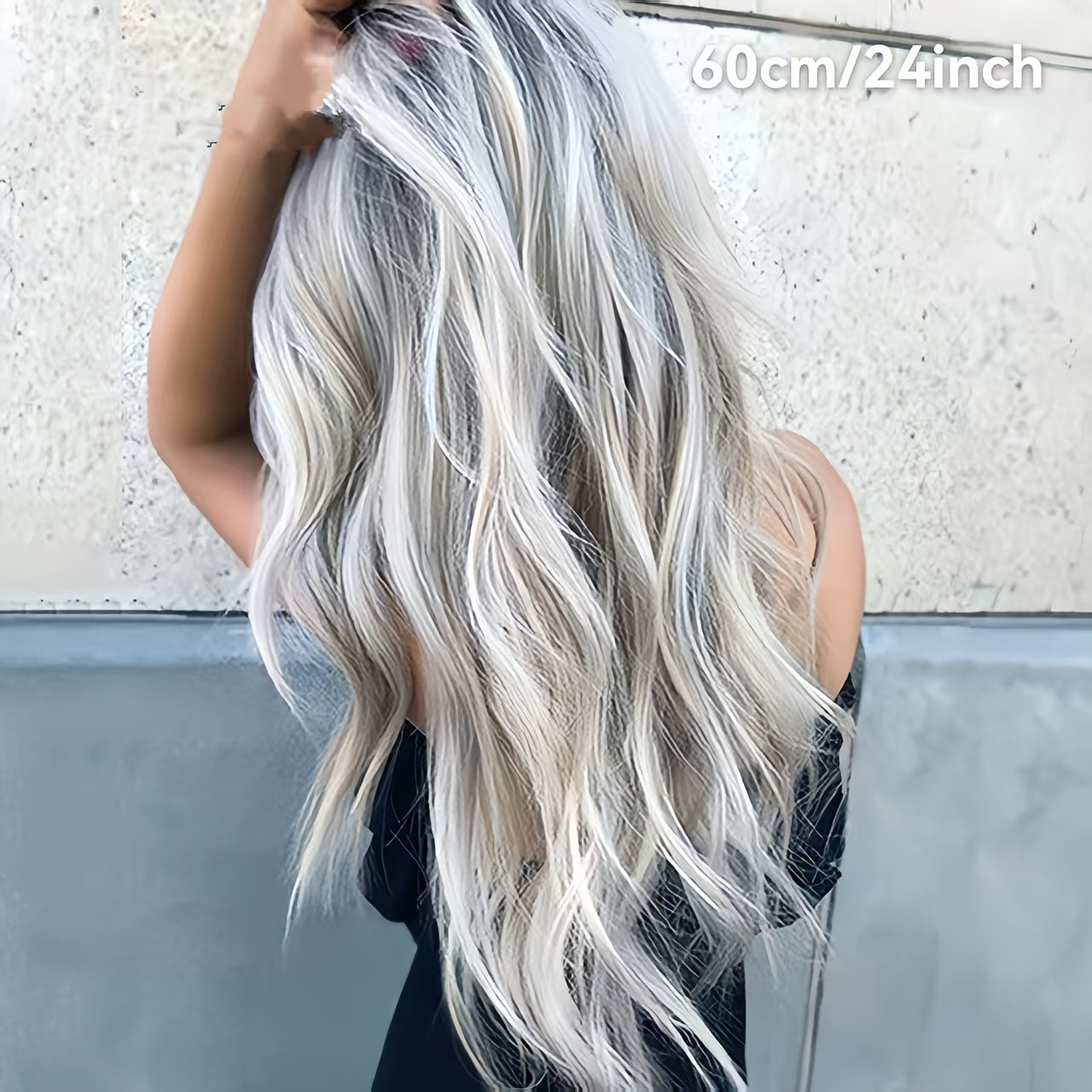 's & 's Black Gray Blonde Ombre Wavy Hair Wig.