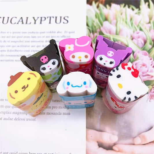 6pcs Licensed for kuromi for cinnamoroll Cartoon Erasers, Fun Erasers, as Prizes Stationery Gift
