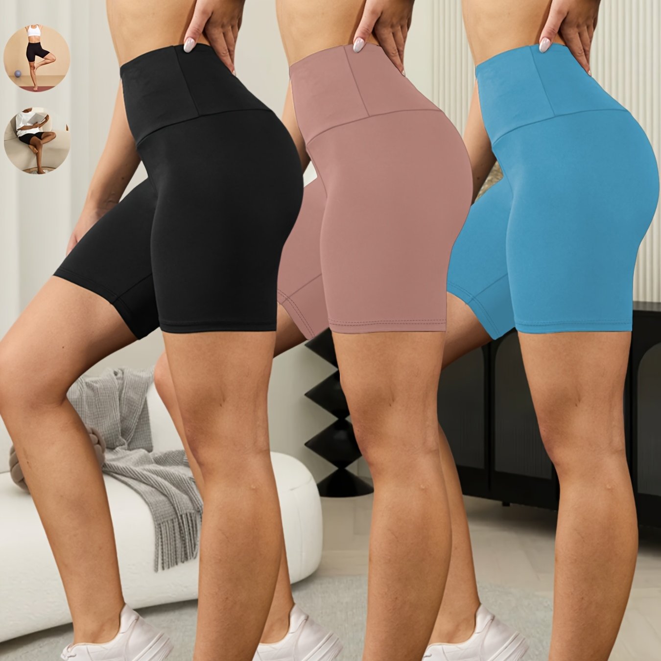 3-Pack High Waisted Biker Shorts for Women