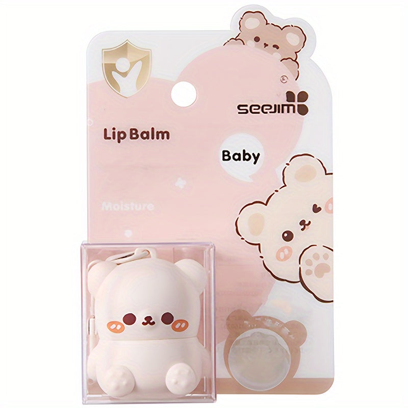 Hypoallergenic Lip Balm - Moisturizing, Soothing for Dry Lips | Cute Cartoon Bear Design, Glossy Finish, Unisex Adult