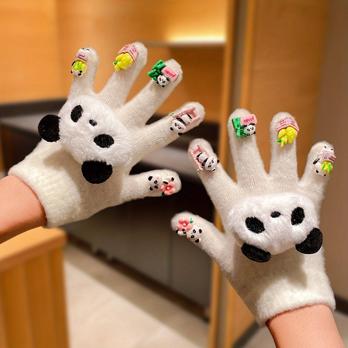 Cute Women's Autumn and Winter Gloves with Panda
