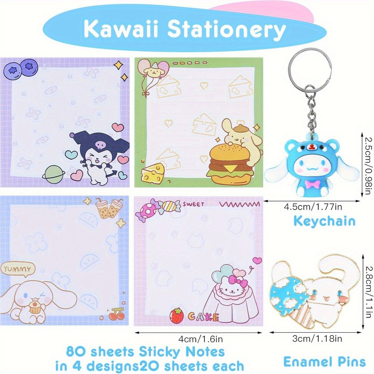 Sanrio 1 Set Of Yuguigou And Kulomi Stationery Set, Including Stickers, Pencils, Pencil Erasers, Sticky Notes, Lanyards With Identity Badges, Anniversary And Graduation Gift Bags, Birthday Gift Gifts