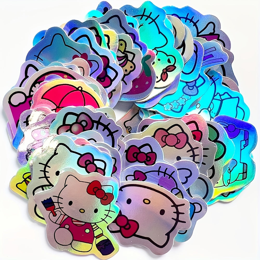50pcs Sanrio Hellokitty Glitter Stickers | Laser Cartoon Stickers Cute cartoon cute image waterproof DIY decorative stickers for Party Supplies, Party Favors, Birthdays Gift for Christmas Halloween Gift,