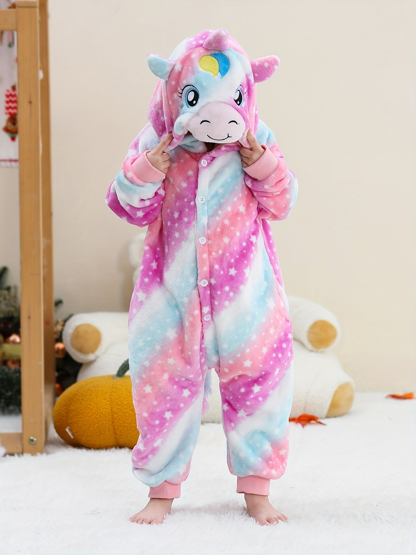 Animal Hooded Onesie Children's Flannel Clothing 4-12Y for Autumn and Winter