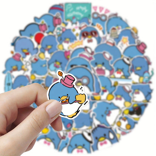 50pcs Sanrio Tuxedo Sam Sticker Pack - Cute Blue PVC Decals with Unique Designs for Phones, Books, Skateboards & Earphones, High Quality & Durable Decoration, Stickers for Phone Case, Skateboard Accessories, Playful Designs,