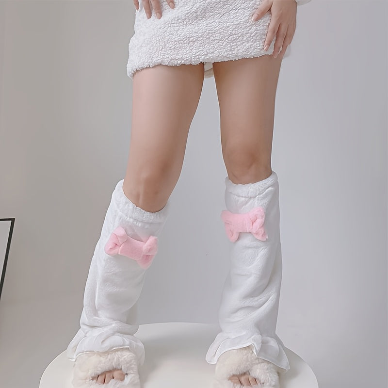 1 Pair of Cute Bow Slimming Leg Covers for Teenagers Plush Socks for Mid-Length Stockings