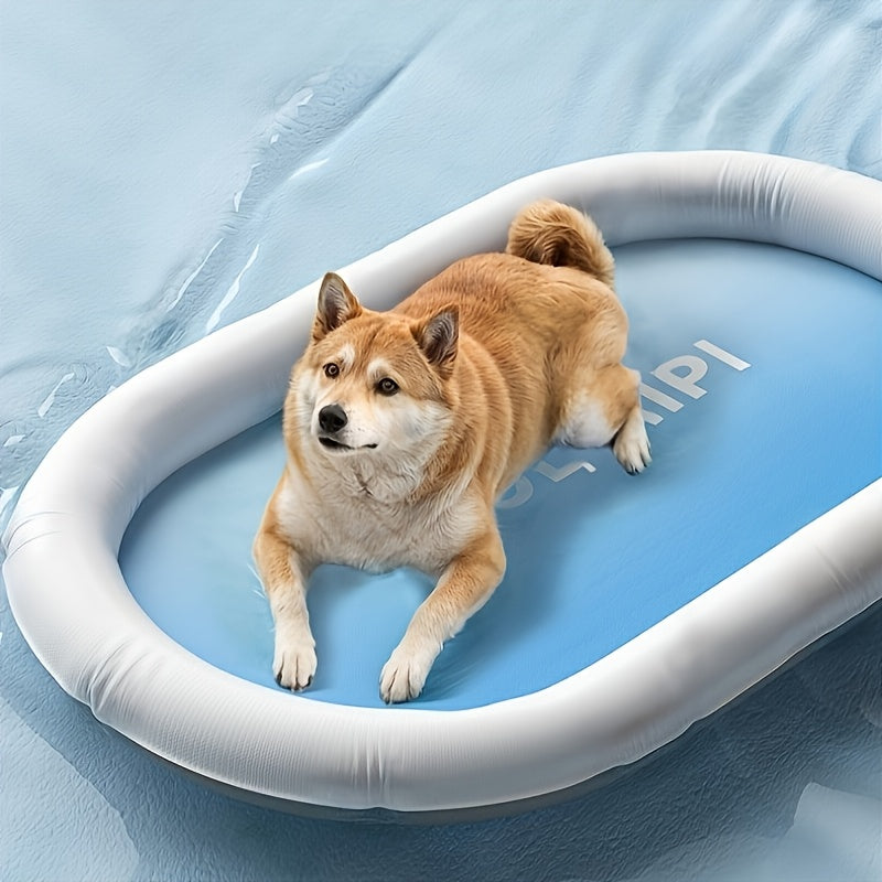 Pet Ice Cushion - Portable, Washable Summer Cooling Pad for Cats & Dogs, Oval Shape, Light Blue with White Border, Ideal for Car Seats & Beds, Pet Comfort|Stylish Pet Bed|Durable Polyvinyl Chloride