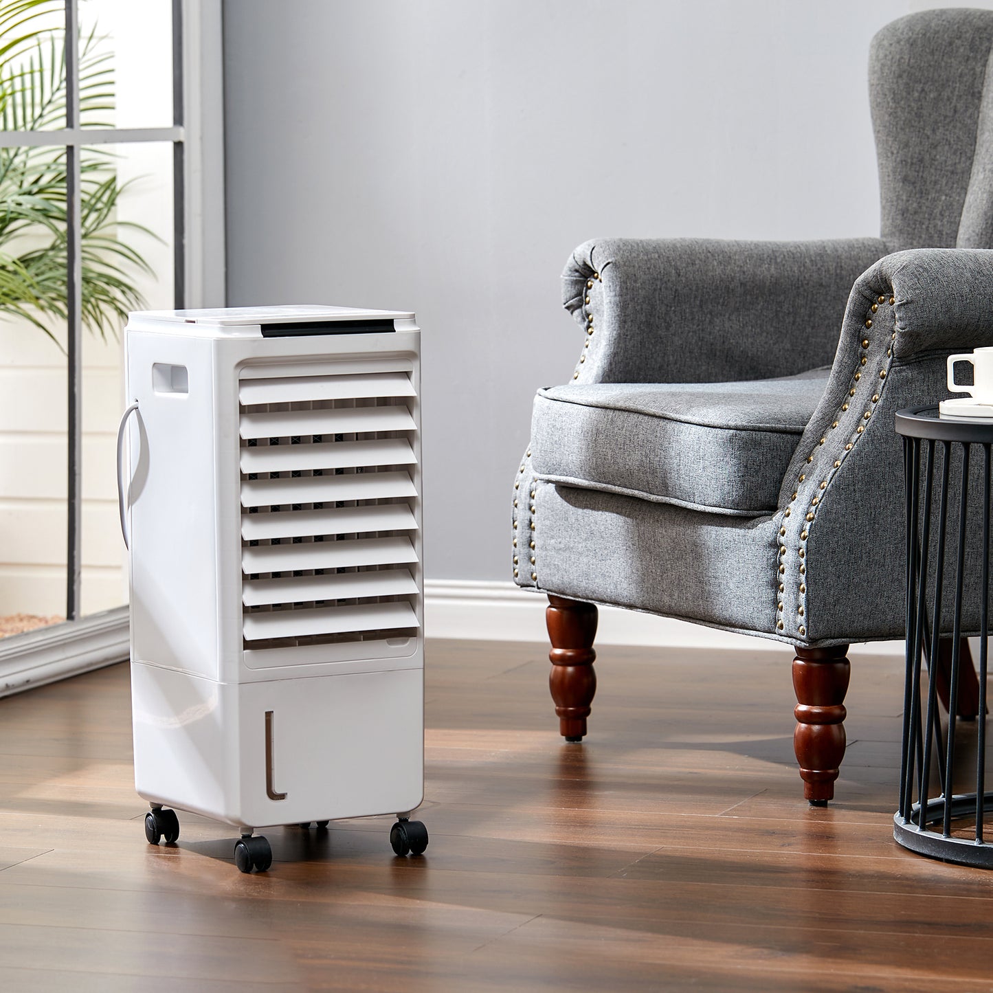 Evaporative Air Cooler, Room Cooler with 2 Ice Trays, 4 In 1 Air Cooler Cool Fan Humidifier Air Purifier, Evaporative Cooler for Home Office, Cooler Fan with Wheel, 7L Water Tank