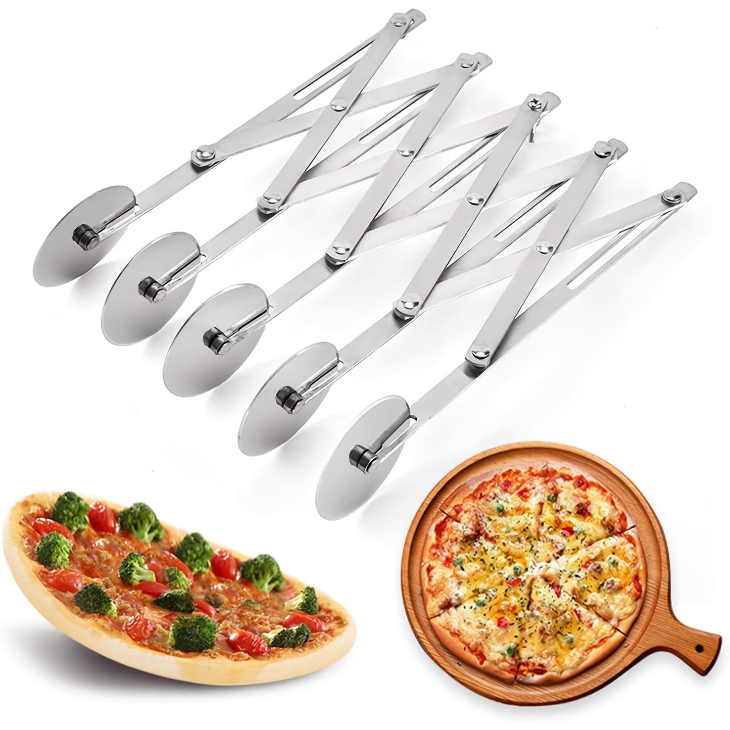 5-Wheel Pastry Knife - Stainless Steel Dough Cutter, Expandable Pasta Roller,
