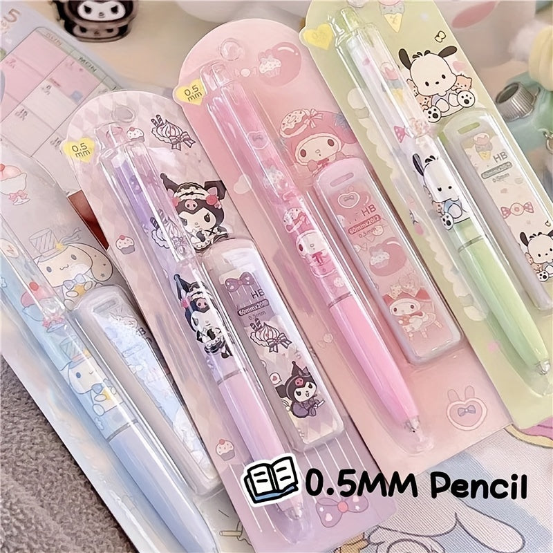 Sanrio Automatic Pencil with Lead Refill Set, Smooth Writing Erasable, Four Patterns Hello Kitty, Student Stationery Supplies, Back-to-School Gift