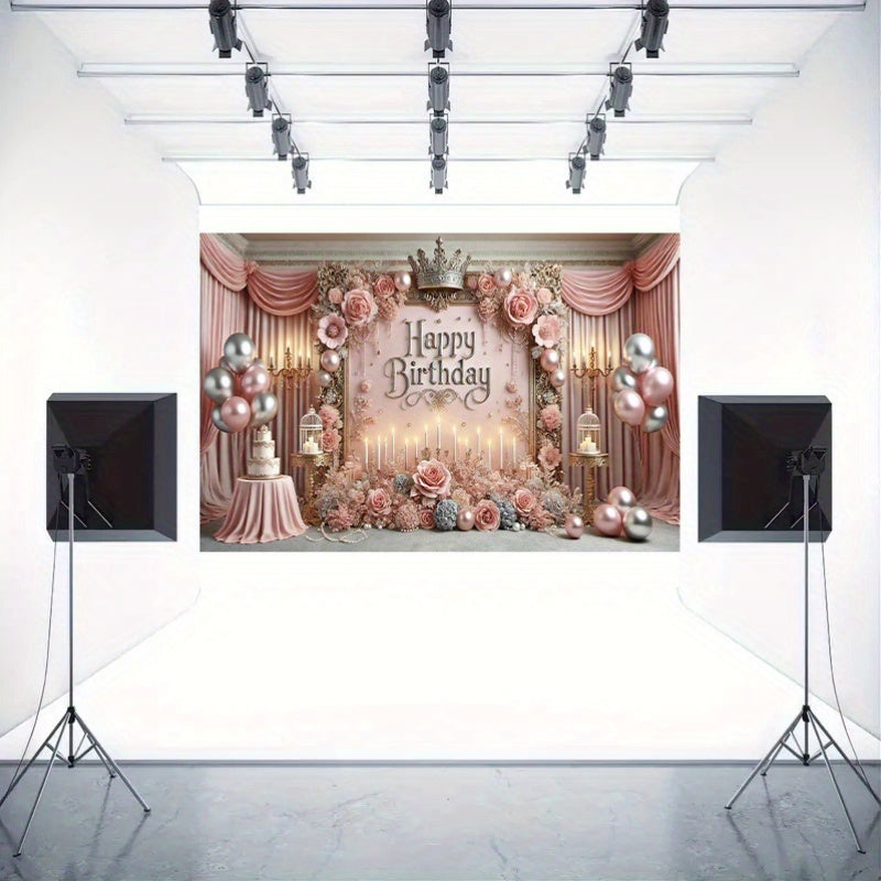 1 Pack 7x5 Feet Polyester Birthday Photography Backdrop - Multipurpose, Non-Electric, Easy-to-Use Party Banner for Cake Table, Studio Decoration, Event Celebration