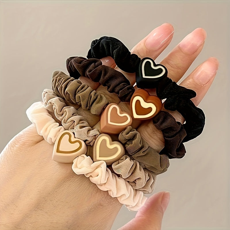 10pcs Cute Coffee Color Love Pendent Hair Rope | Elastic Rubber Hair Bands Hair Ties Bowknot Hair Accessories for Women