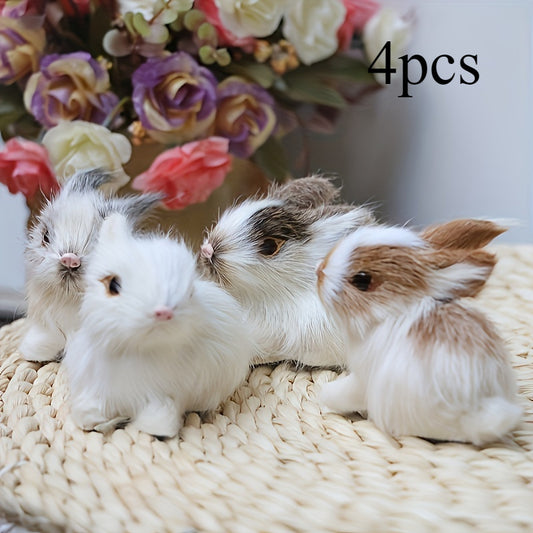 4pcs Handmade Easter Bunny Statue-Multi-Functional Holiday Decoration Suitable for Home and Bookshelf Display, Non-Electric, Less Feather, Suitable for Christmas, Halloween, Hankka, Thanksgiving, Anime Theme Decoration