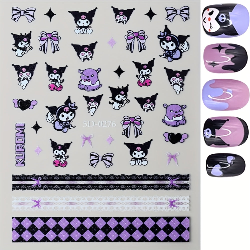 [1pc Sanrio Nail Art] Sanrio 1pc 5D Cute Cartoon Kuromi Hellokitty Melody Nail Art Sticker | Nail Decoration Decals