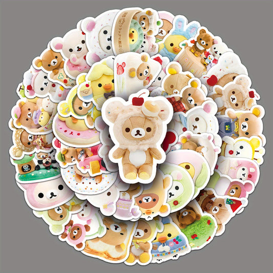 54pcs Vinyl Stickers - Cute Cartoon Bear Characters in Various Poses & Outfits, Reusable Self-Adhesive Decals for Laptops, Water Bottles, Notebooks, and More, Cute Stickers