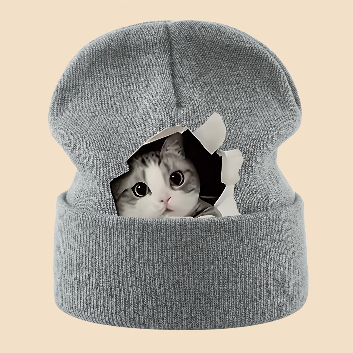1pc Cozy Cat Peeking Through Hole Beanie l Wear