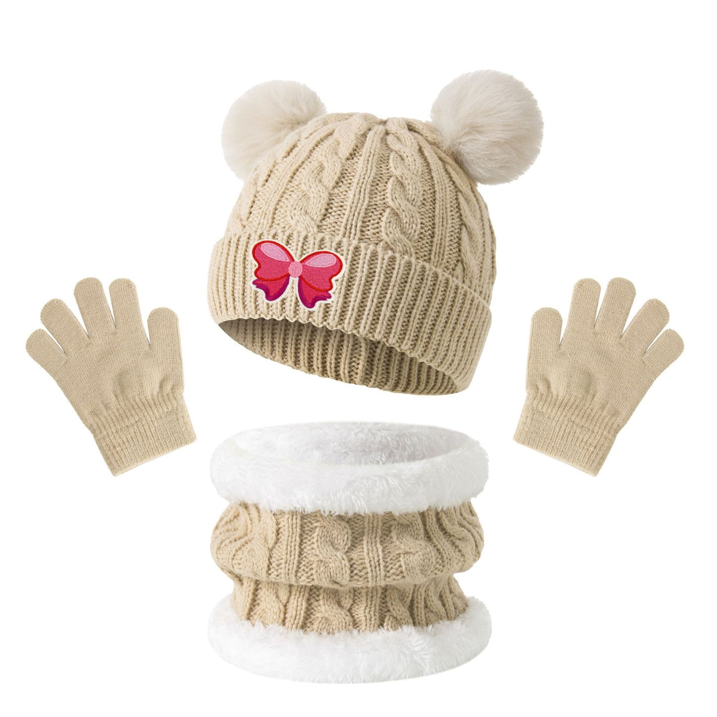 3pcs Kids Winter Set -Lined Hat, Scarf & Gloves