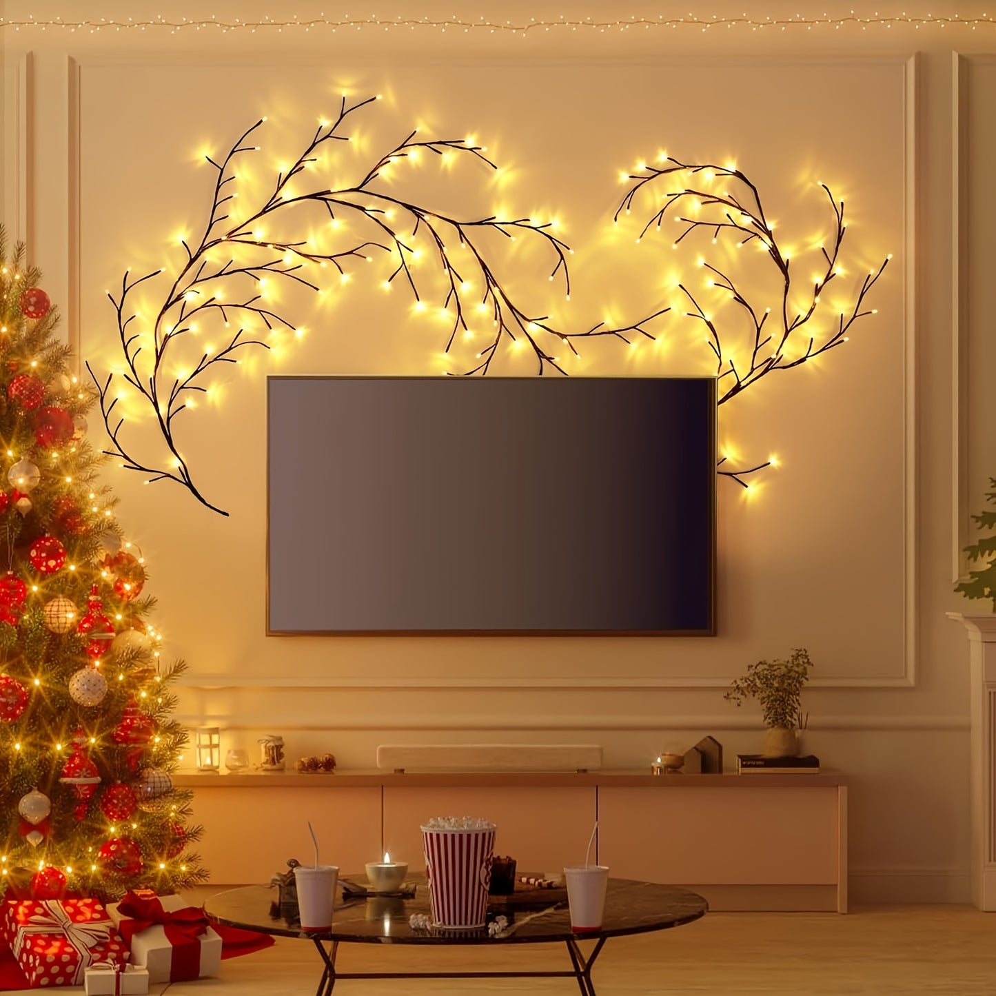 1pc USB Powered 96LEDS Bendable Willow Vine Lights Birch Tree Light, 8 Modes Rattan Decorative Light, Night Light Indoor Atmosphere Decorative Light for Home Living Room, Party Festival, Gift for Birthday Christmas Valentine'