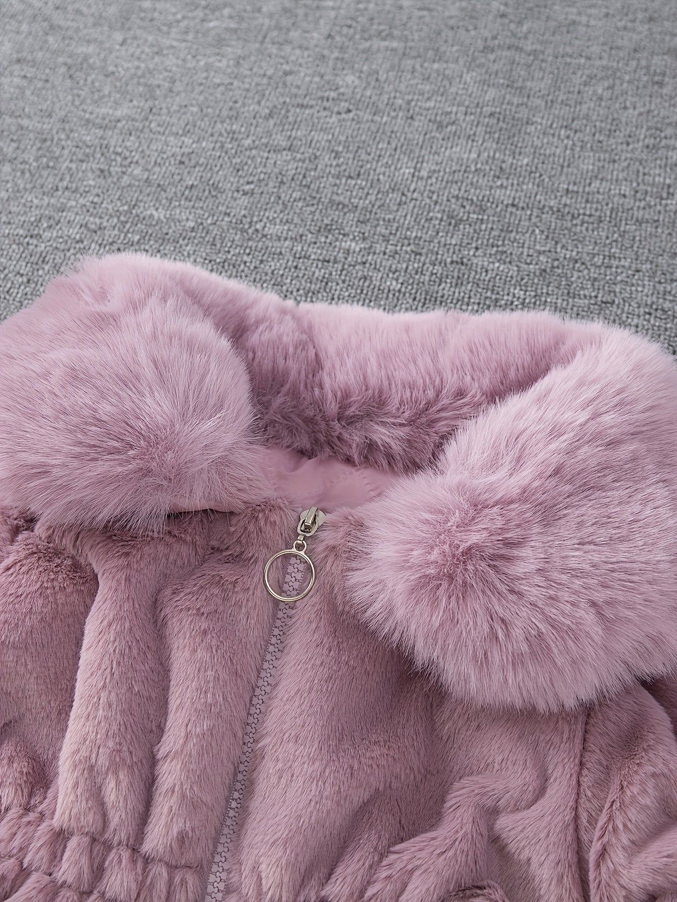 Girls' Winter Coat with Plush Fur-Lined Hood - Thick Fleece-Lined Zipper Front, Flared Hem & Pom-Pom Details, Cute Solid Color Outerwear for Fall/Winter, Cozy Warm Jacket for Cold Weather, Cozy Winter Wear, Playful Design, So