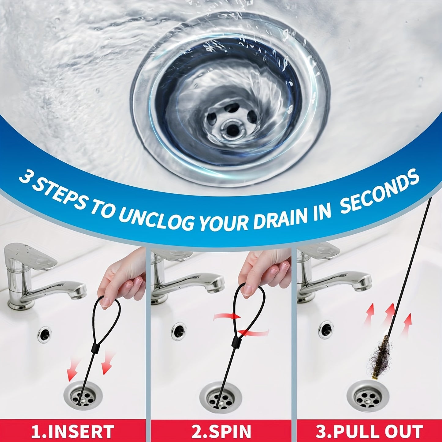 [3pcs Long Stainless Steel Remover] 3pcs Extra Long Stainless Steel Drain Clog Remover Hooks with Nylon Coating - Ideal for Bathroom Sink, Bathtub & Shower Drains