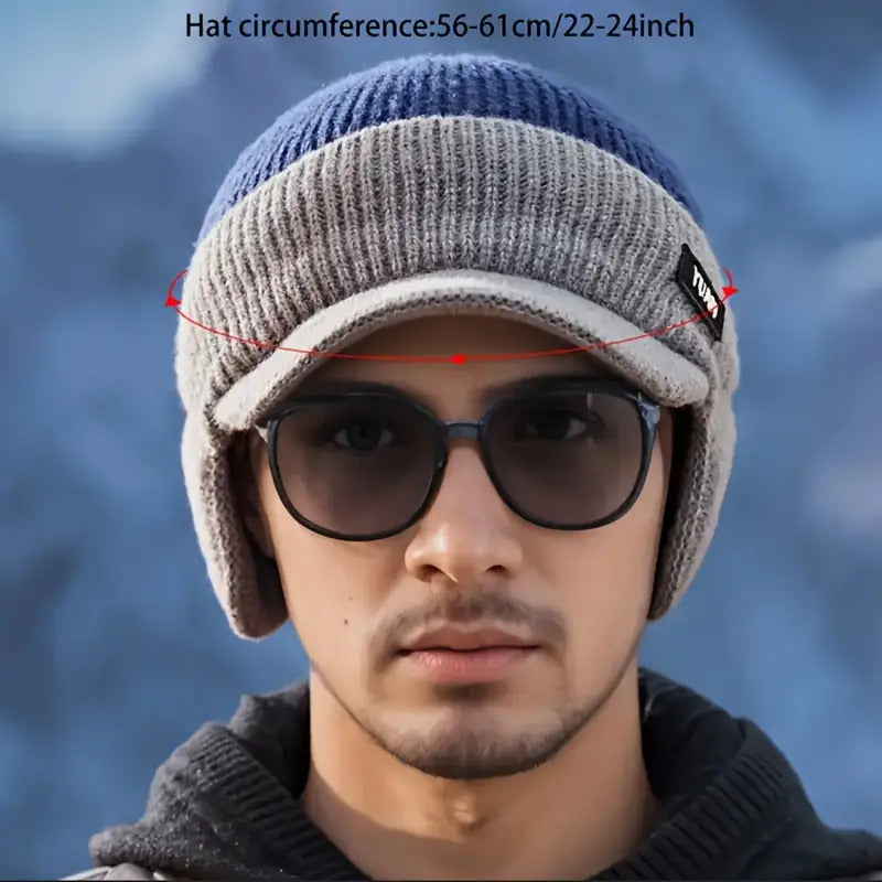 Men'S Winter Fleece-Lined Thick Knit Beanie, Unisex Warm Color-Blocked Hat for Outdoor Activities - Available in 4 Colors, Winter Headwear, Cold Weather Gear, Stylish Headwear, Durable Headgear, Warm Headwear, Cold Climate We