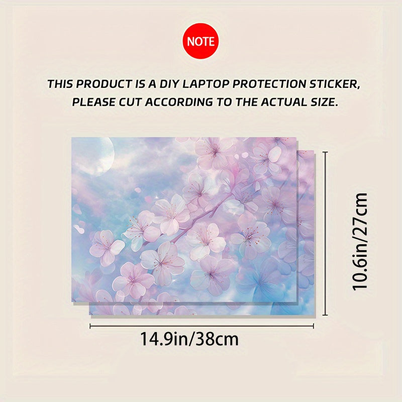 3pcs, 1pc Spare - Moonlit Cherry Blossom PVC Laptop Sticker, 38.99cm x 26.92cm Notebook Cover with Soft Pink & Purple Flowers, Durable & Easy to Apply, Perfect for Apple MacBook, MacBook Air, or MacBook Pro, Notebook Cover |