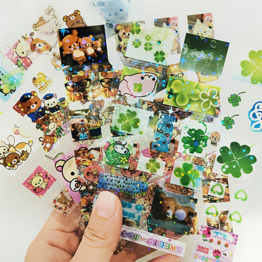 4pcs cute PET Stickers, Single-Use Adhesive Decorative Decals, Creative Sticker for computers, mobile phones, laptops, Journaling, DIY Projects and Planners, Suitable for Ages 14+.