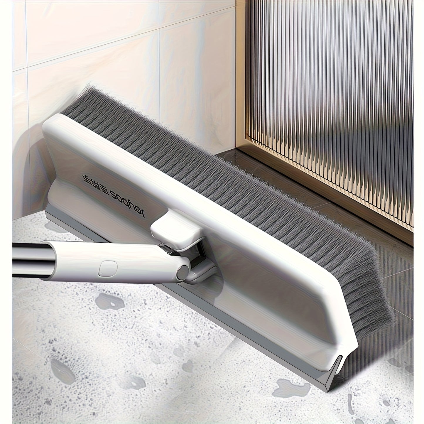2-in-1 Heavy-Duty Floor Scrub Brush with Long Handle - Stainless Steel & Plastic, Rotating Head for Easy Cleaning of Floors, Carpets, Walls, Patios, Bathrooms