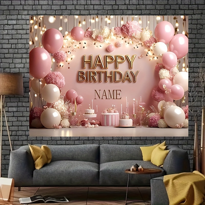 1pc Glittering Pink Princess Theme Birthday Party Banner with Flowers