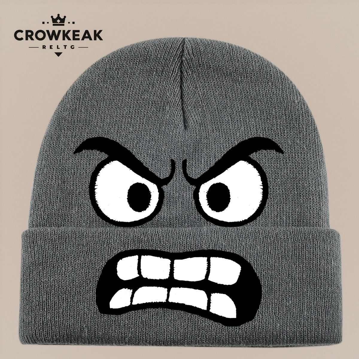 Angry Face Print Winter Hat