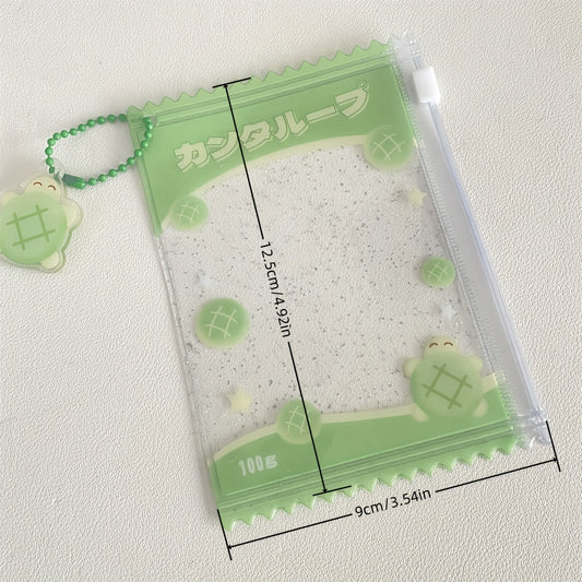 Photo Card Holder - Adorable Four Leaf Clover Sweet Bag 1pc PVC Mini Pouch with Pendant And Bead Chain - Photocard Holder Keychain