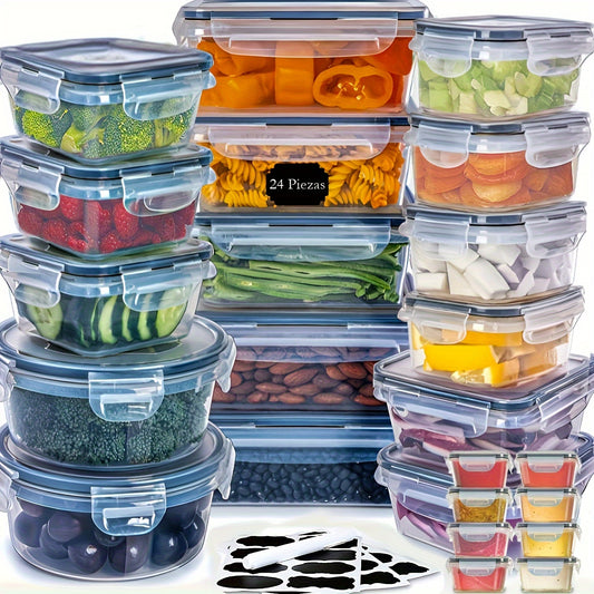 48pcs/set Food Storage Box Set, Lunch Boxes, Fresh-Keeping Box with Easy-to-Fast Lid (24 Lids + 24 Containers) - Sealed Plastic Container for Use in Pantries, Travel, Outdoor Picnics, Kitchen Organization, Includes Labels and