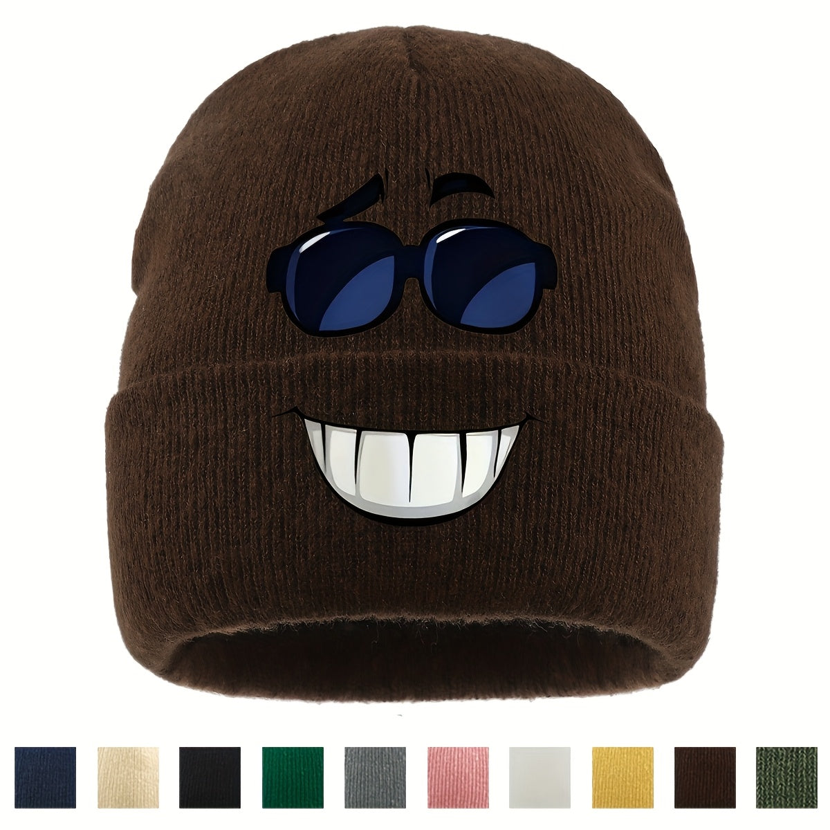 1pc Fashion Glasses joyful Face Funny Pattern Beanie Knit Hat
