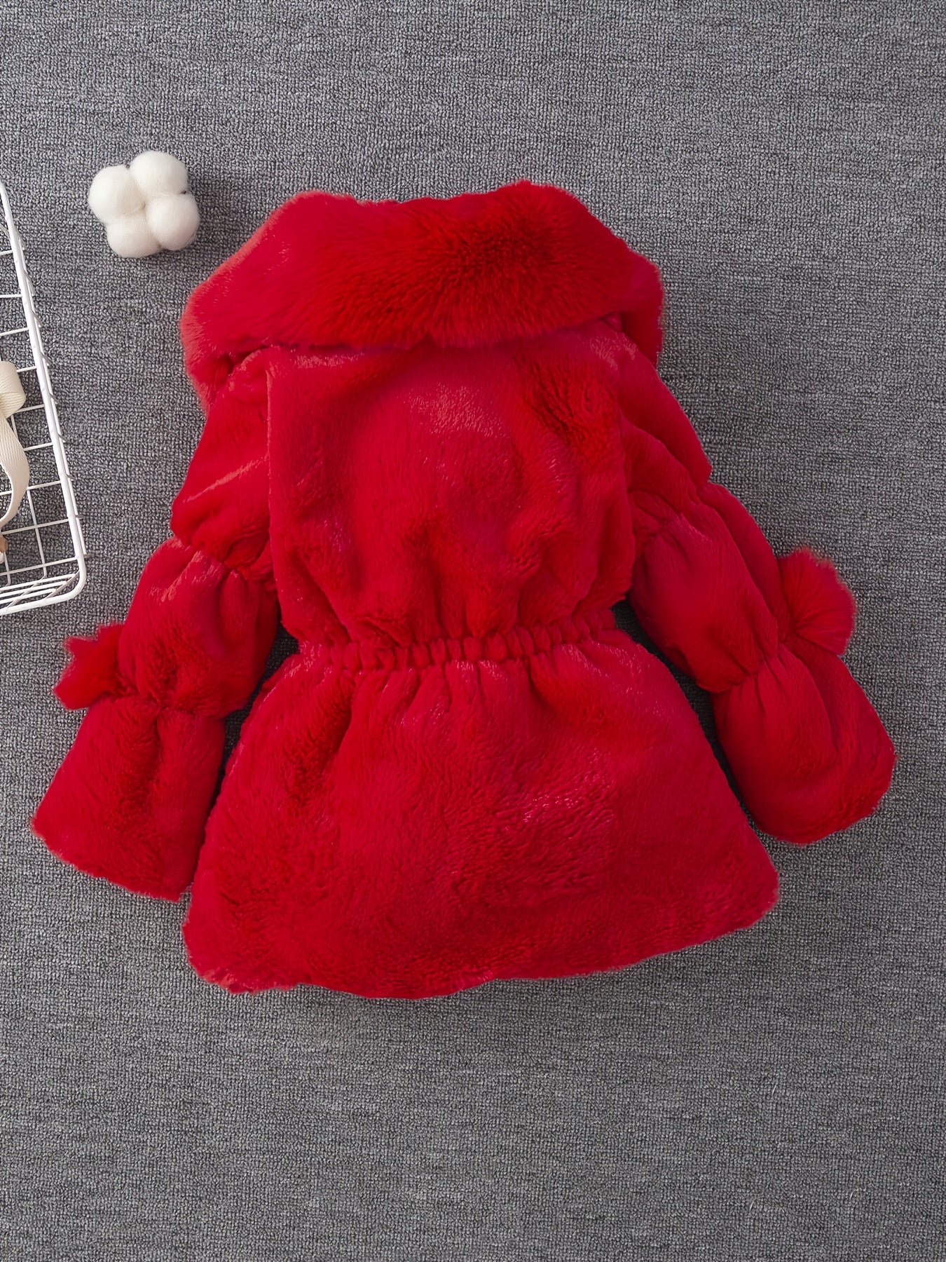 Girls' Winter Coat with Plush Fur-Lined Hood - Thick Fleece-Lined Zipper Front, Flared Hem & Pom-Pom Details, Cute Solid Color Outerwear for Fall/Winter, Cozy Warm Jacket for Cold Weather, Cozy Winter Wear, Playful Design, So