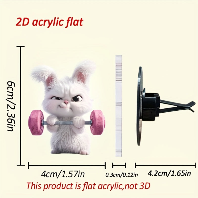 2D Flat] Weightlifting Rabbit Pattern Car Air Vent Clip Decoration, Scented Car Interior, Acrylic Luxury Cartoon Decoration Gift, Fashionable Car Interior Accessories, Clip-on Air Freshener, Scent Dispersion, Long-lasting Sce