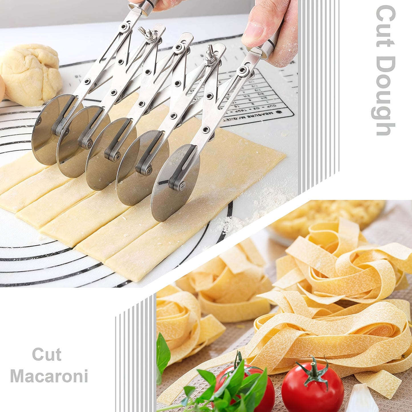 5-Wheel Pastry Knife - Stainless Steel Dough Cutter, Expandable Pasta Roller,
