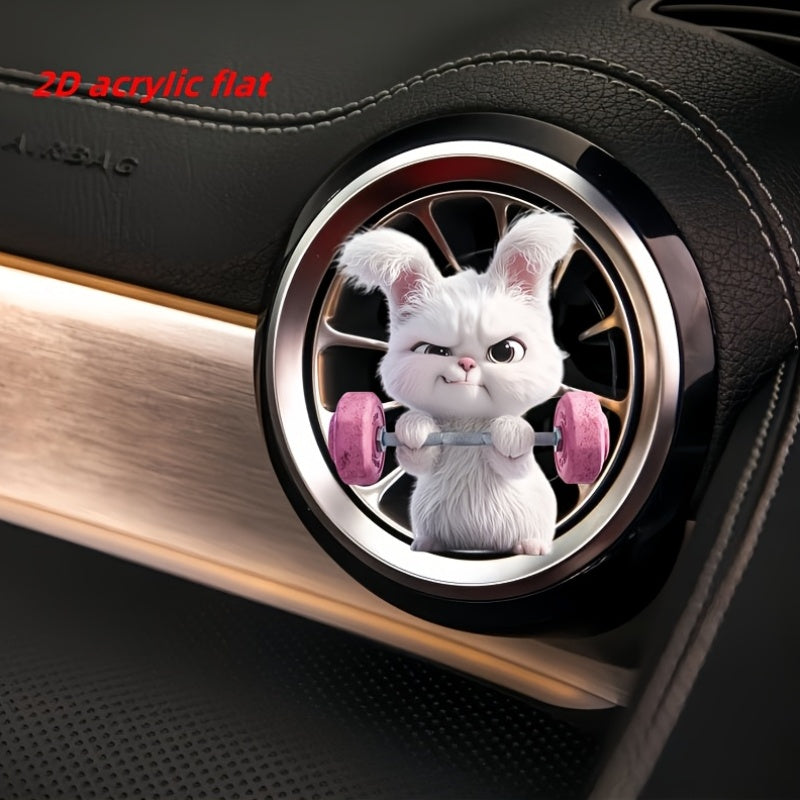 2D Flat] Weightlifting Rabbit Pattern Car Air Vent Clip Decoration, Scented Car Interior, Acrylic Luxury Cartoon Decoration Gift, Fashionable Car Interior Accessories, Clip-on Air Freshener, Scent Dispersion, Long-lasting Sce