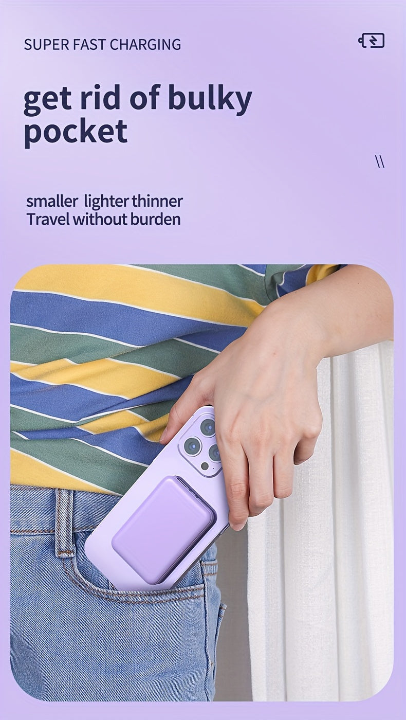 New 5000mAh Magnetic Wireless Power Bank for Apple 15 Pro / 14 Max / 13 / 12 Android Phones with LED Power Display, Portable Charger for Outdoor Travel Emergency Backup Mobile Power Supply, Gift