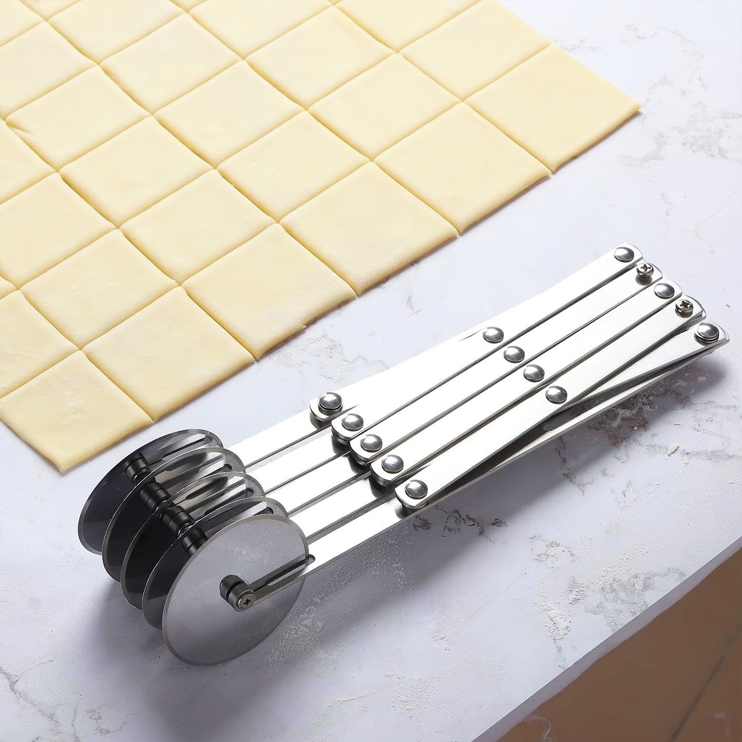 5-Wheel Pastry Knife - Stainless Steel Dough Cutter, Expandable Pasta Roller,
