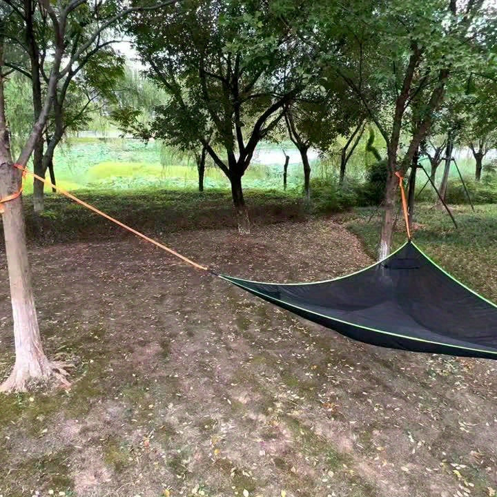 1pc Triangle hammockTriangle camping hammock for 2-3 people, tree hammock with 3 mesh bags, portable for outdoor trips