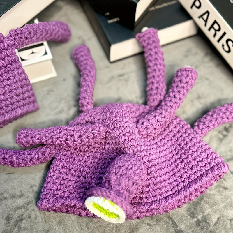 Novelty Handmade Crochet Knit Beanie, Funky Style Acrylic 100% No Brim Colorful Knit Fabric Hat, Unique Quirky Design for Casual Wear