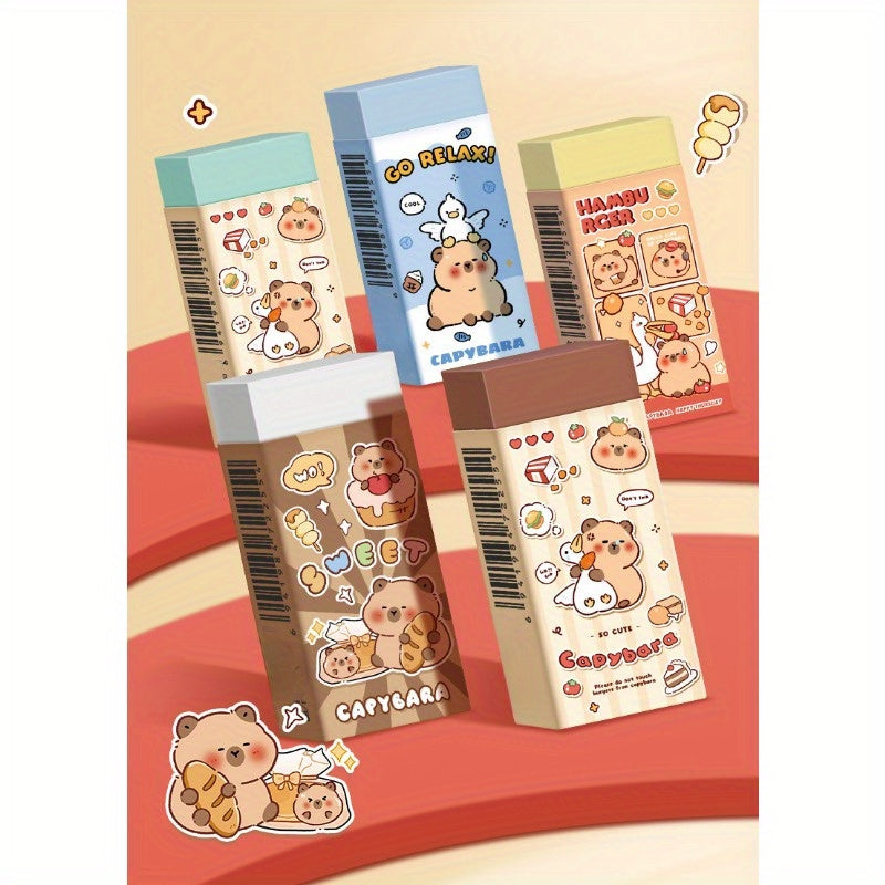 20pcs Style Random Capybara Erasers Cute Long Strip Pencil Erasers Clean No Residue Eraser Small Volume Portable Art Sketch Erasers for Students