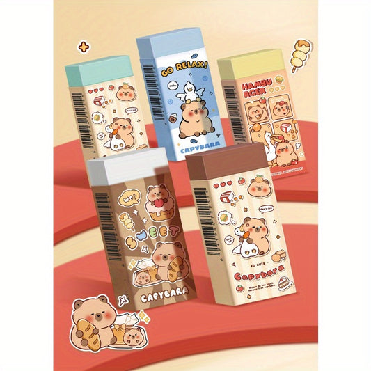 20pcs Style Random Capybara Erasers Cute Long Strip Pencil Erasers Clean No Residue Eraser Small Volume Portable Art Sketch Erasers for Students