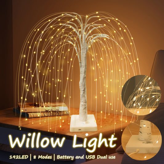 1pc Romantic Willow Tree Table Lamp with 192 LED Lights, 8 Lighting Modes, USB & Battery Powered, 19.7in Tall, PC Material for Home, Wedding, Party, Landscape Decor