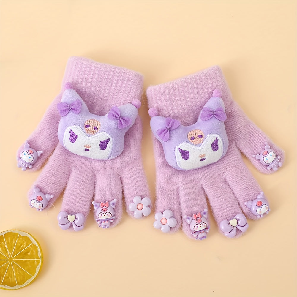 1pc Sanrio for kuromi Thickened Winter Gloves - Cute Cartoon Design, Full Finger Warmth for Boys & Girls, Perfect for Outdoor Activities, Holiday Gift, Winter Gloves For Girls, Playful Design, Soft Fabric